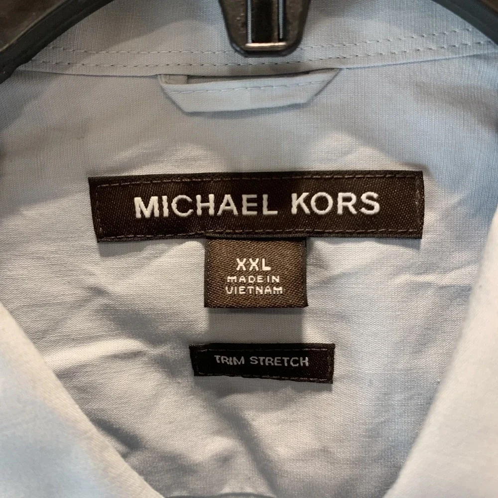 Michael Kors Men's Button Up Shirt XXL Ice Blue Trim Stretch Office‎ Career Suit